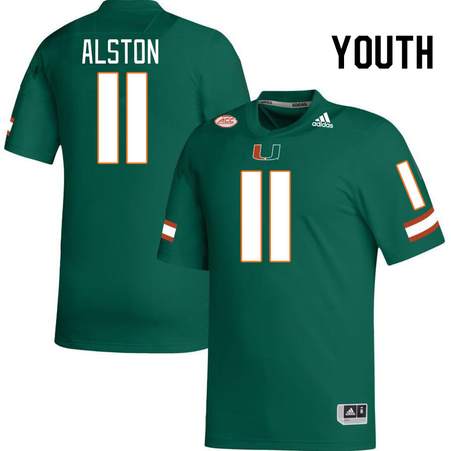 Youth #11 Elijah Alston Miami Hurricanes College Football Jerseys Stitched-Green